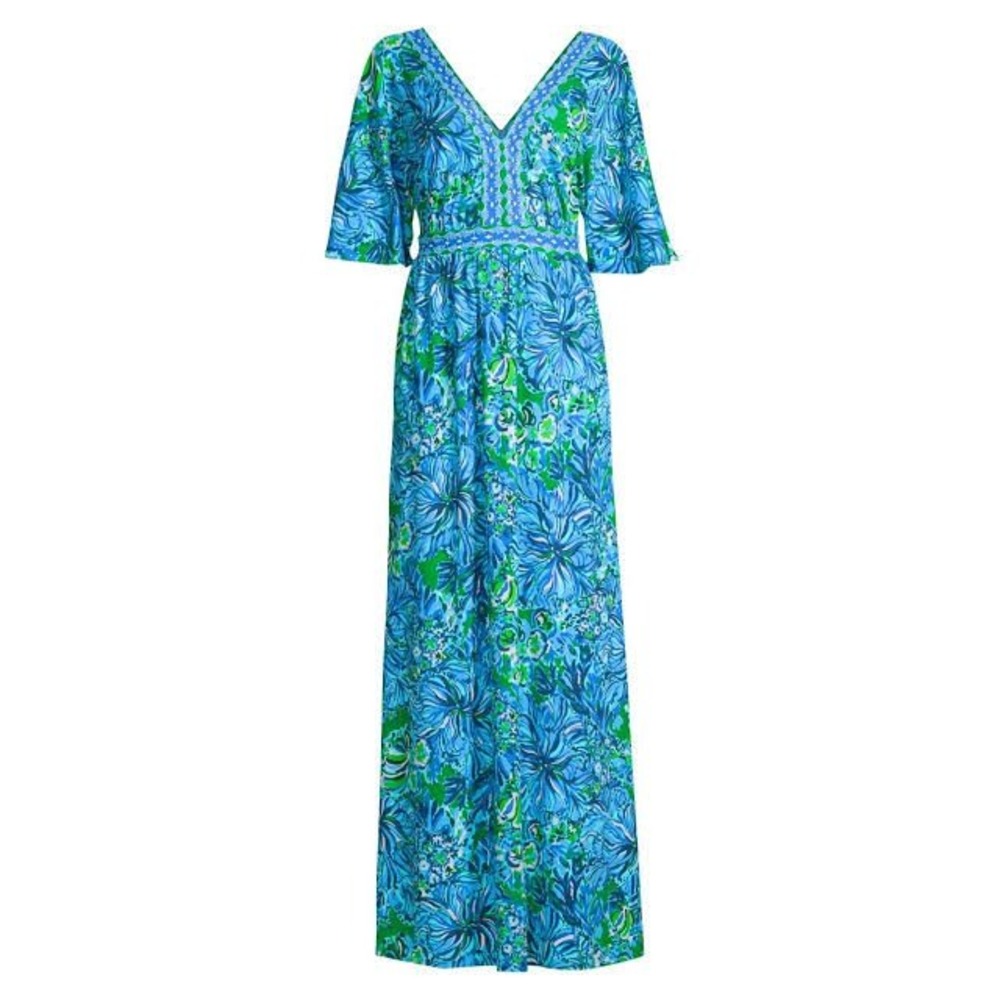 Lilly Pulitzer Womens Addison Elbow Sleeve Blue Maxi Dress Size 4